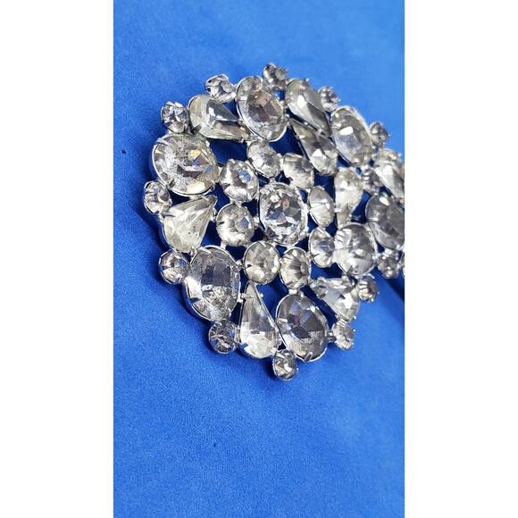 Vintage Rhinestone Brooch Clear Crystal Silver Tone Huge Size Foil Open Backed - Picture 4 of 8